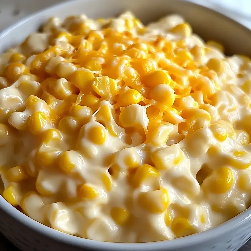 Uma tigela cheia de milho cremoso coberto com queijo ralado.