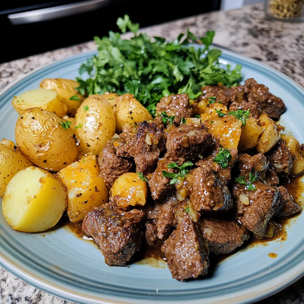 Carne Macia com Alho e Batatas na Manteiga