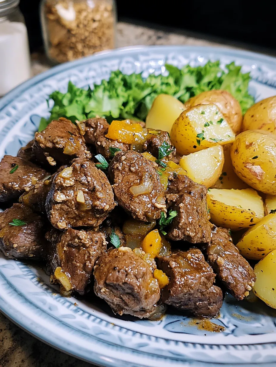 Cubos de Carne com Batatas na Manteiga de Alho na Panela Lenta