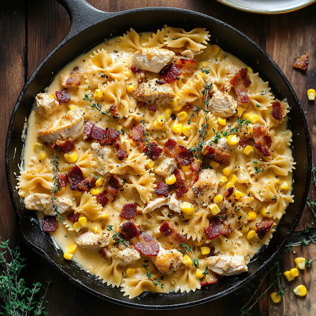 Massa com Frango, Milho e Bacon Cremoso
