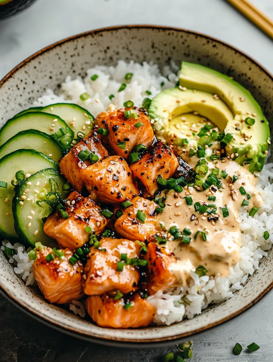Tigelas de Salmão Picante com Arroz de Coco