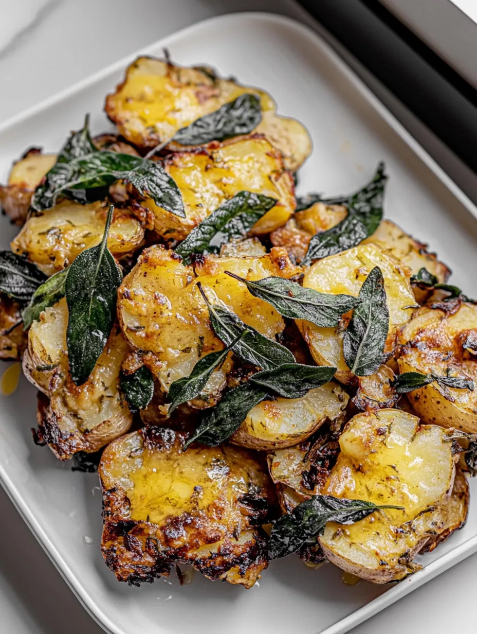 Batatas Amassadas Crocantes com Sálvia e Manteiga Dourada