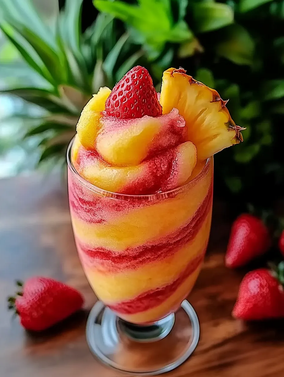 Bebida Gelada Mesclada de Abacaxi e Morango