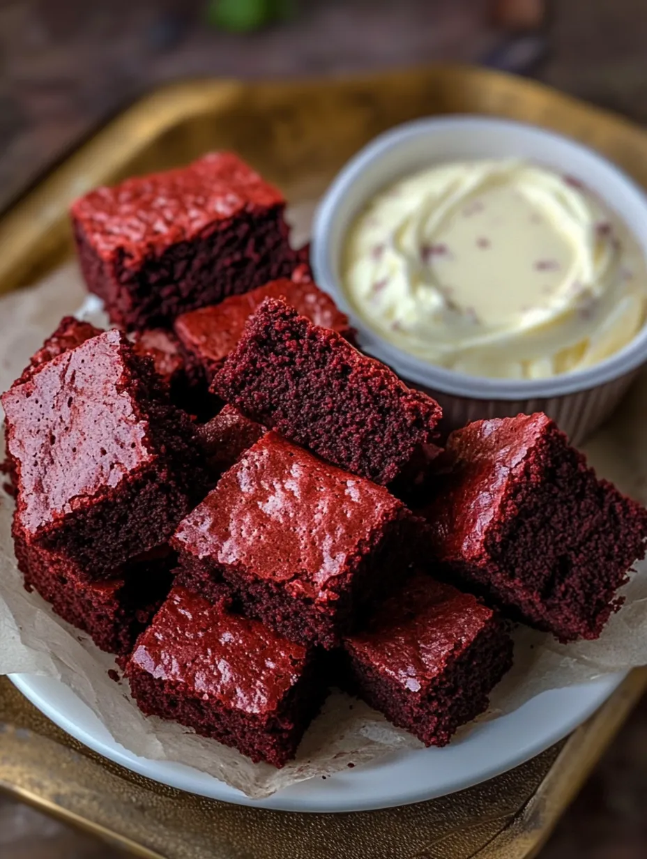 Palitos de Brownie Vermelho com Mergulho de Cheesecake