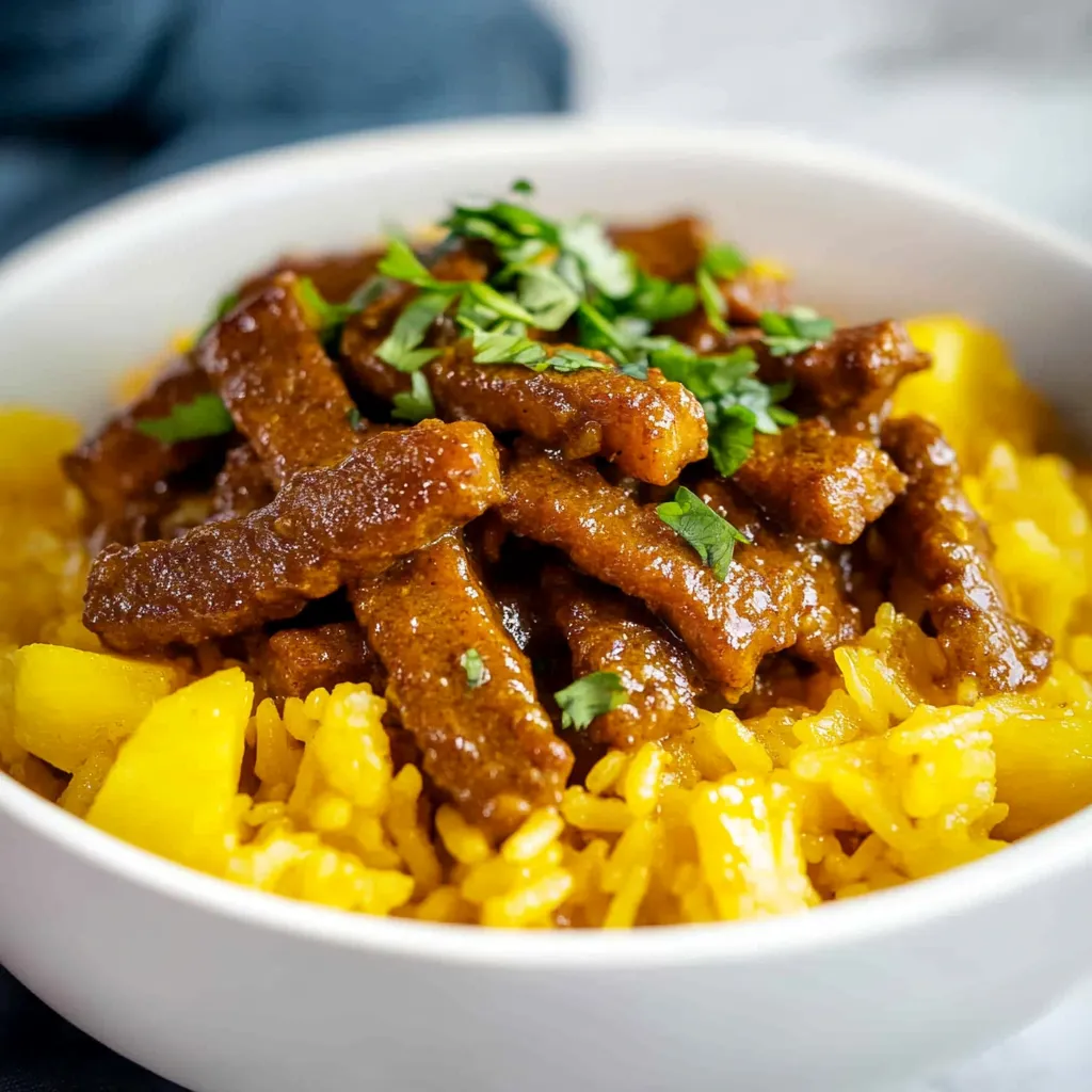 Seitan Curry com Arroz de Abacaxi