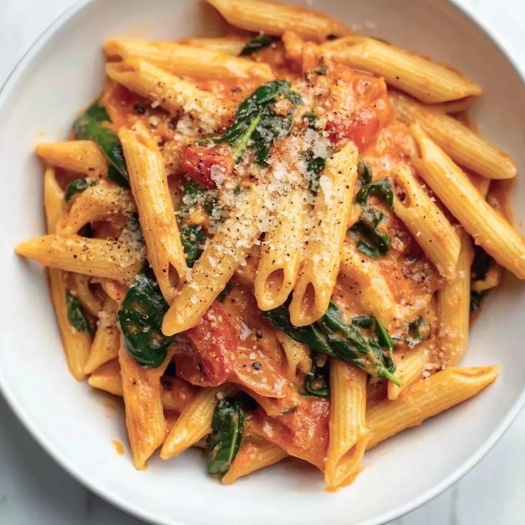 Macarrão Cremoso com Espinafre e Tomate