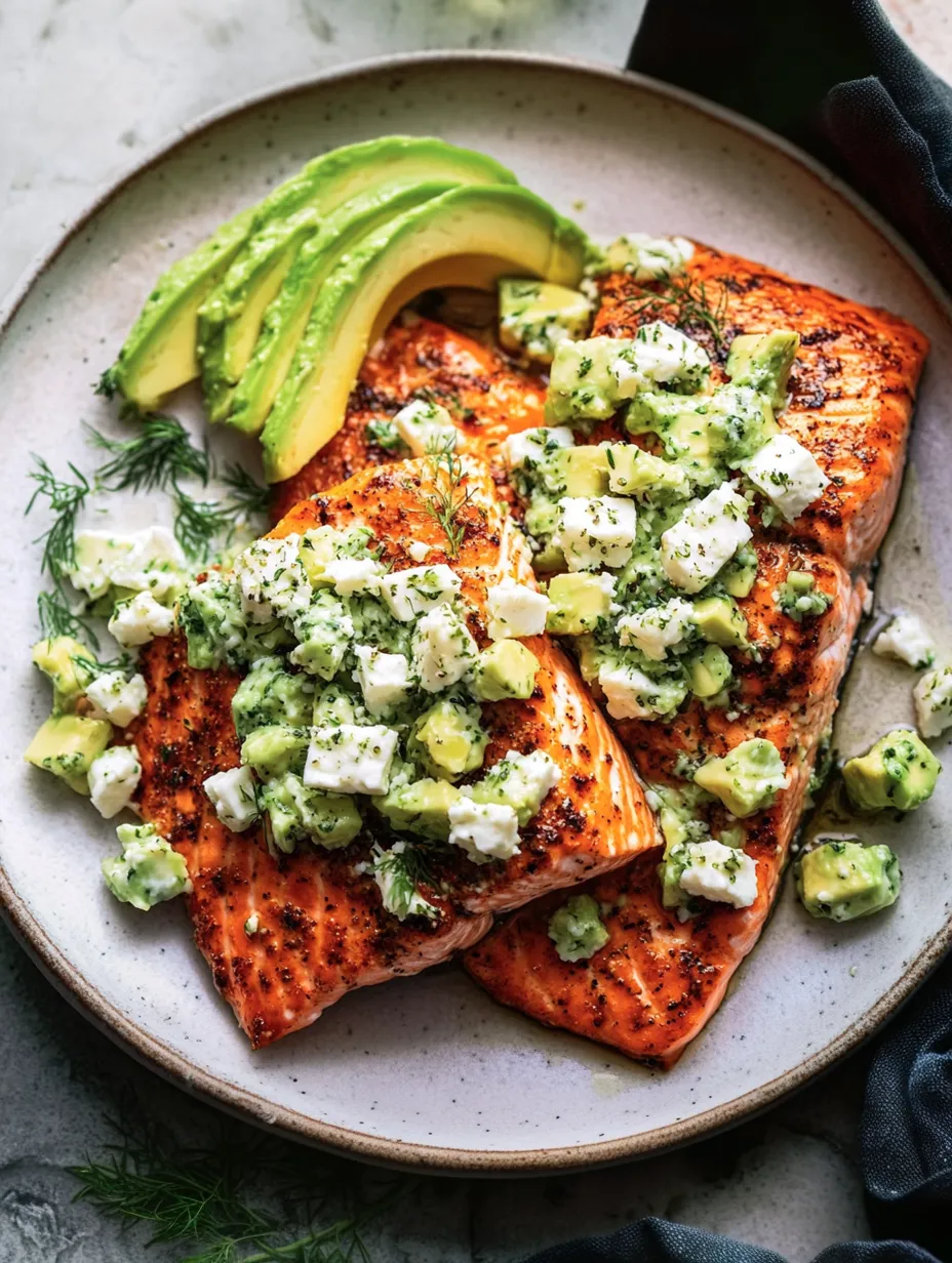 Salmão Assado com Abacate e Feta
