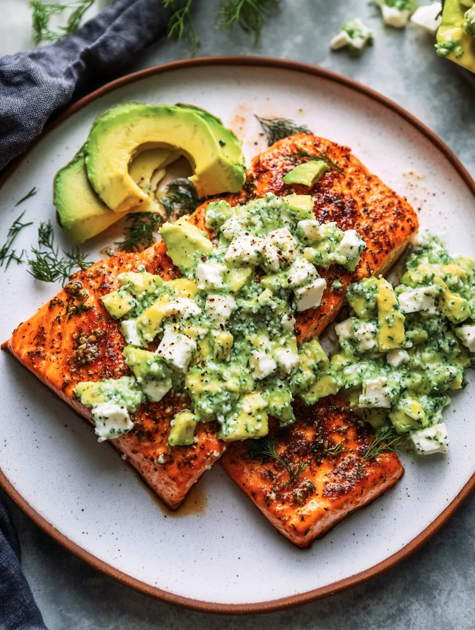 Salmão Assado com Abacate e Feta Caseiro