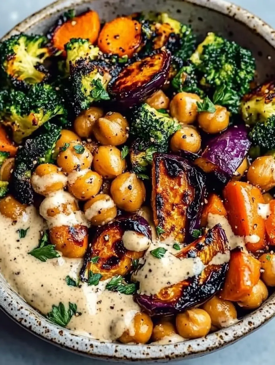 Bowls de Legumes & Grão de Bico Assados com Molho Tahine Dijon