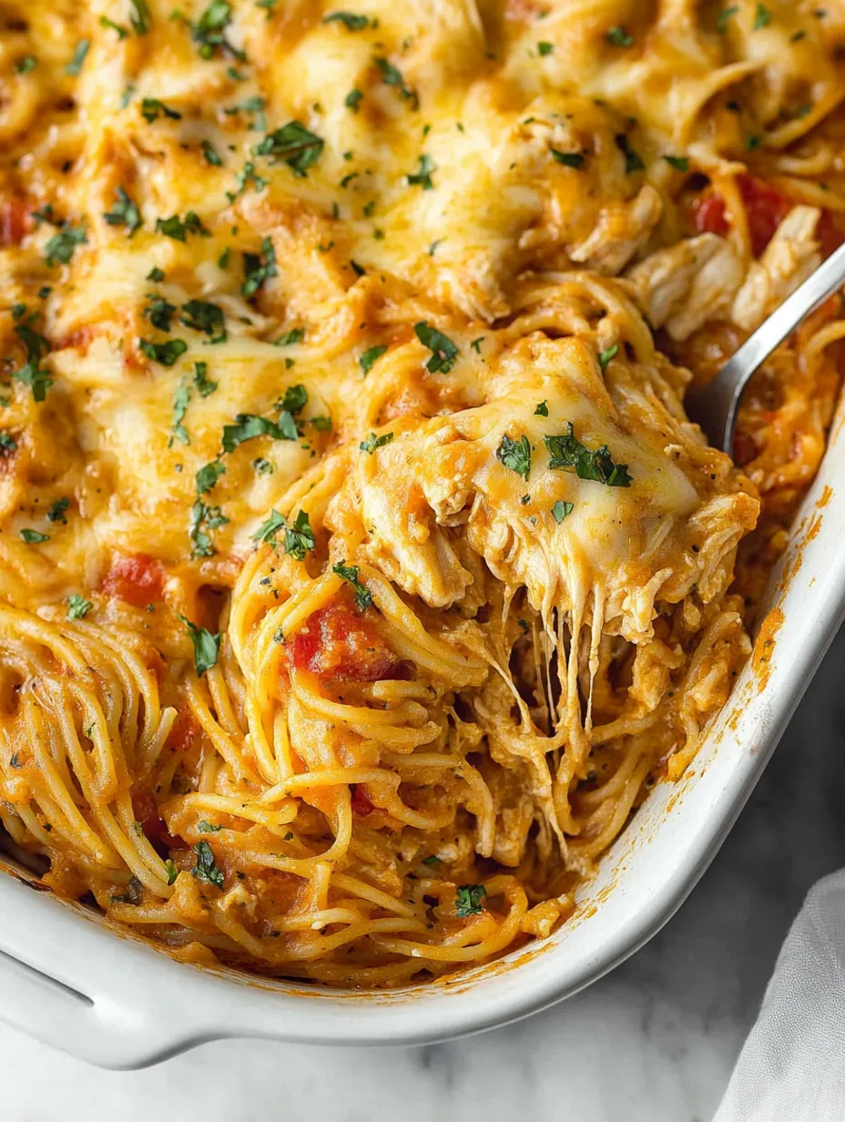 Delicioso Espaguete de Frango com Queijo e Tomates Temperados