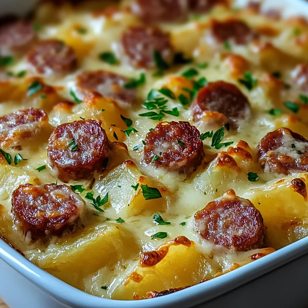 Receita Fácil de Caçarola de Batata com Queijo e Linguiça