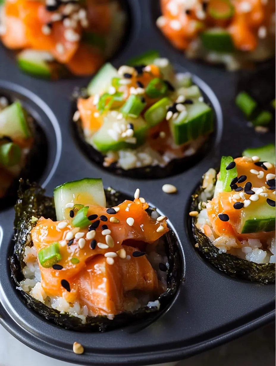 Delicious Spicy Baked Salmon Sushi Muffins Recipe